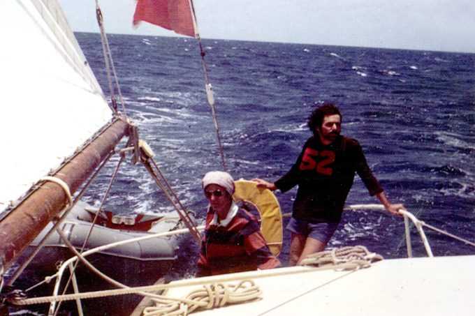 Harvey Prager (right) sailing in the Bahamas in 1977
